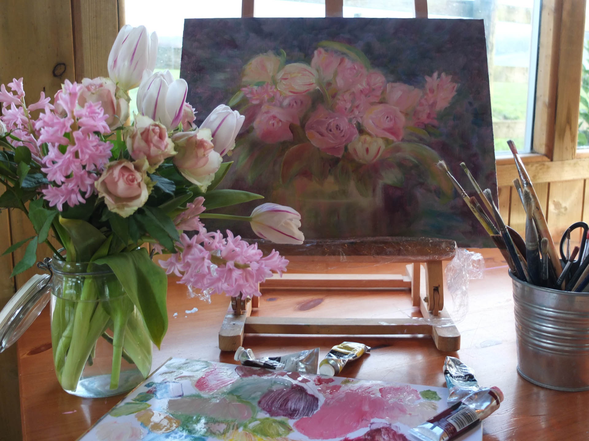 flowers next to a painting on flowers